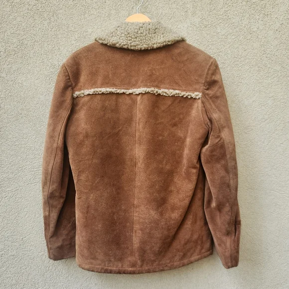 LAKELAND Men's Campus Coat Size 40 Penny Lane Leather Sherpa Lined Vintage 70s - Picture 5 of 14